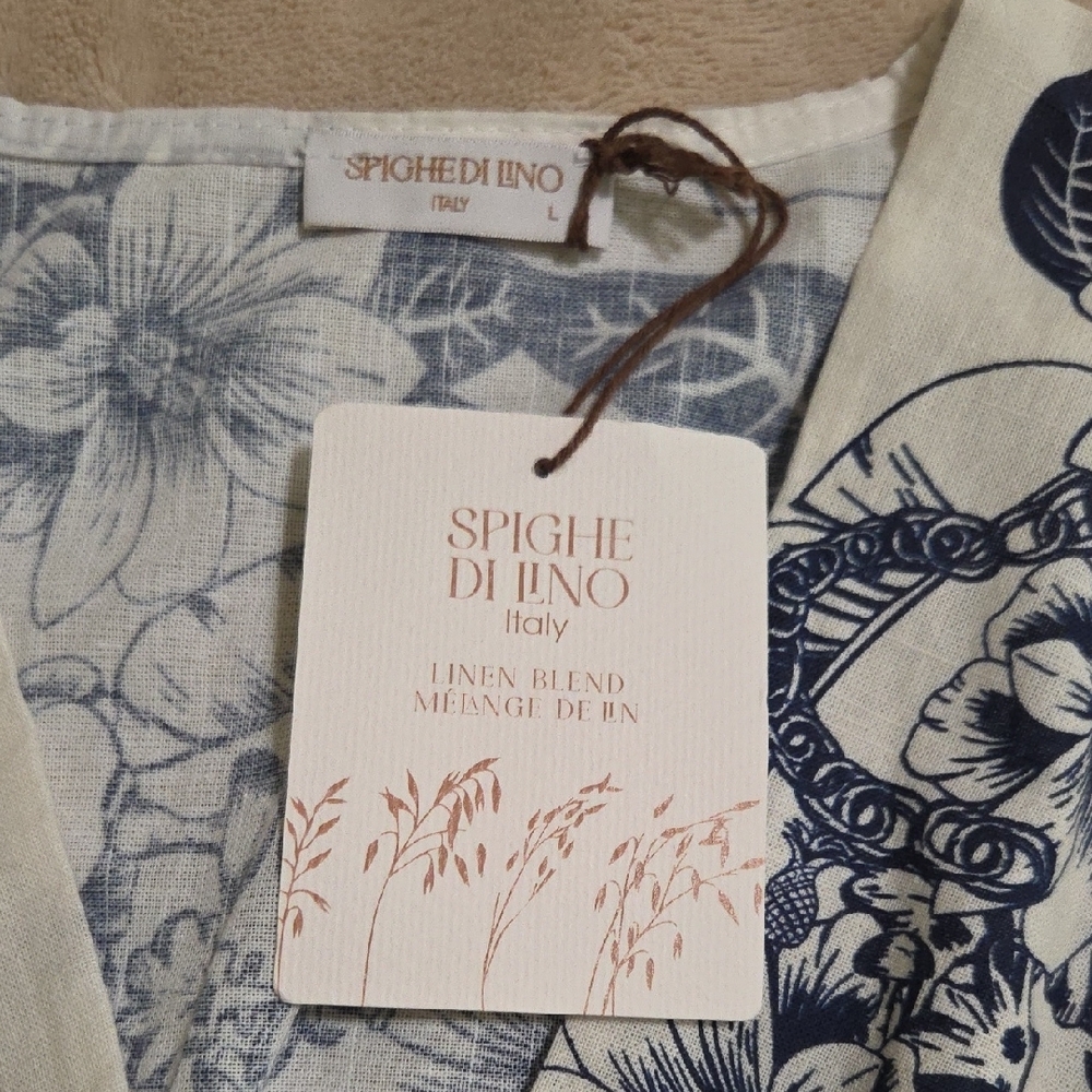 NWT Spighe Di Lino Large Navy Floral Lightweight Midi Dress With Pockets - Picture 5 of 10